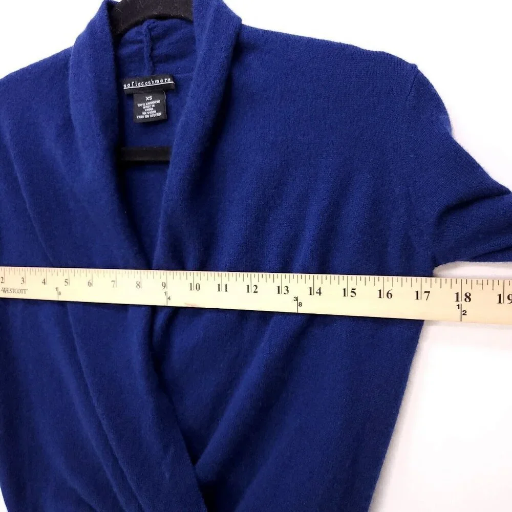 Sofia Cashmere Sweater Blue Women's Size XS Faux Wrap Soft Cardigan *Flaws - Picture 9 of 11